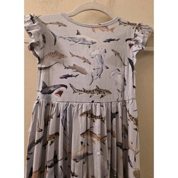 Posh Peanut Shark Print Bamboo Ruffle Cap Sleeve Dress Size 7 NWT - Picture 8 of 8